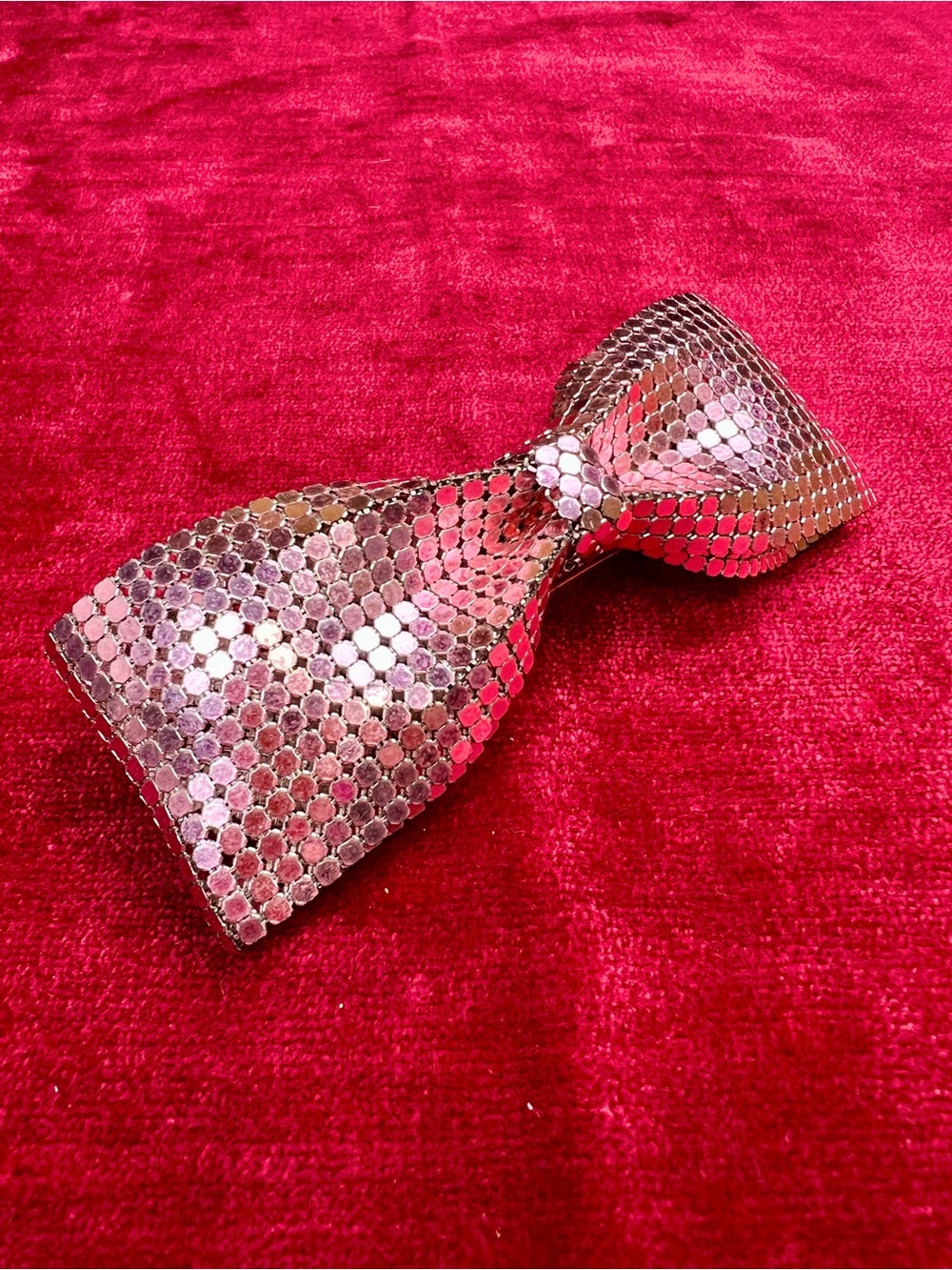 Vintage French PINK Chainmail Metal Mesh Bow Barrette